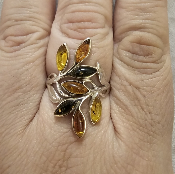 Sz. 11, Multicolor Amber Crossover Ring, 925 Silver, Excellent pre-owned condit. - Picture 13 of 13